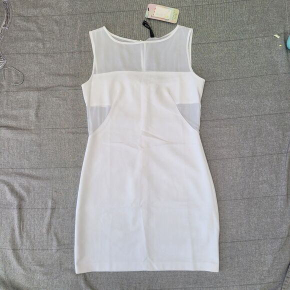 NWT Concept Club White Dress with Sheer Chest & Body Panels - Size S Cotton Blnd - Picture 1 of 7